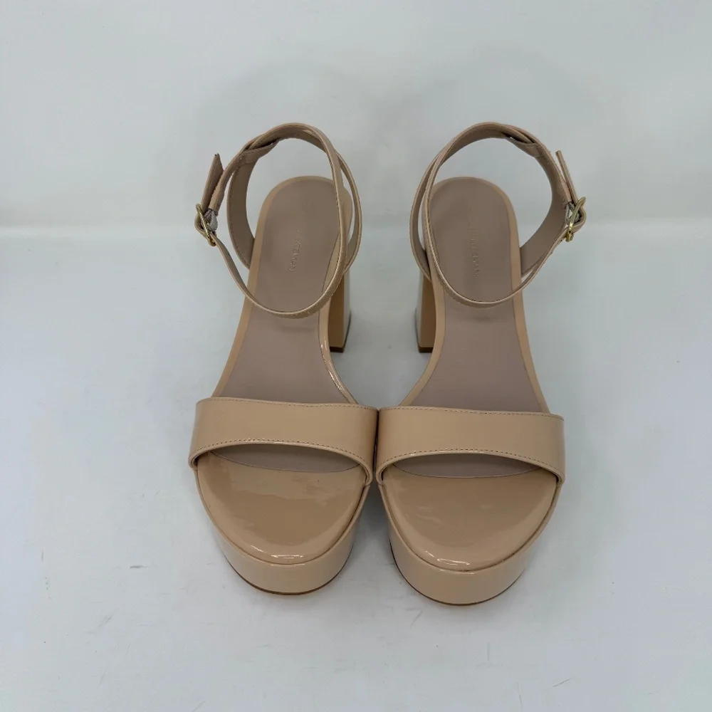 New Stuart Weitzman Gala Patent Leather Sandals Golden Beige Sz 9